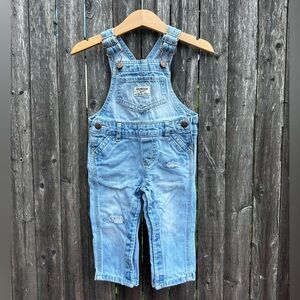 OshKosh B’gosh Vestbak Denim Patchwork Jean Overalls in Blue - Size 9 Months